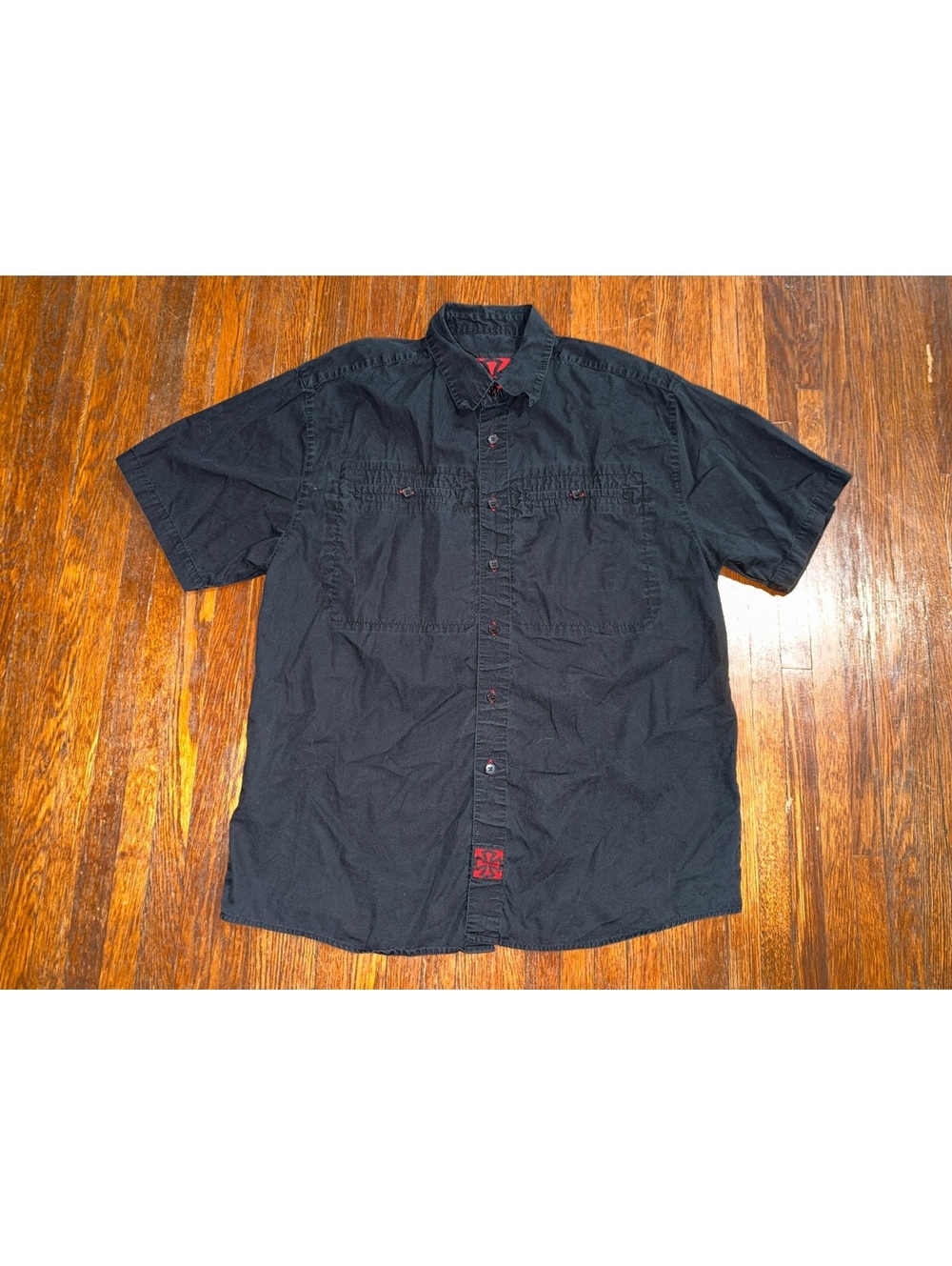 Y2K Large Independent Skateboard Truck Company Black Button Up Work Shirt